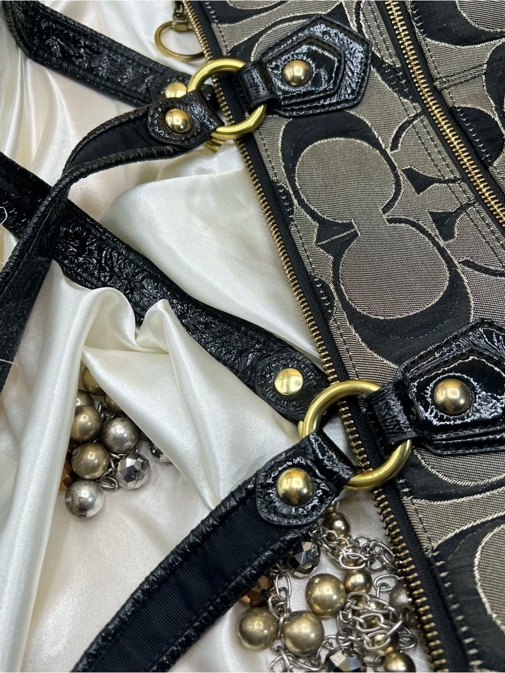 COACH POPPY Black Signature Glam Tote.